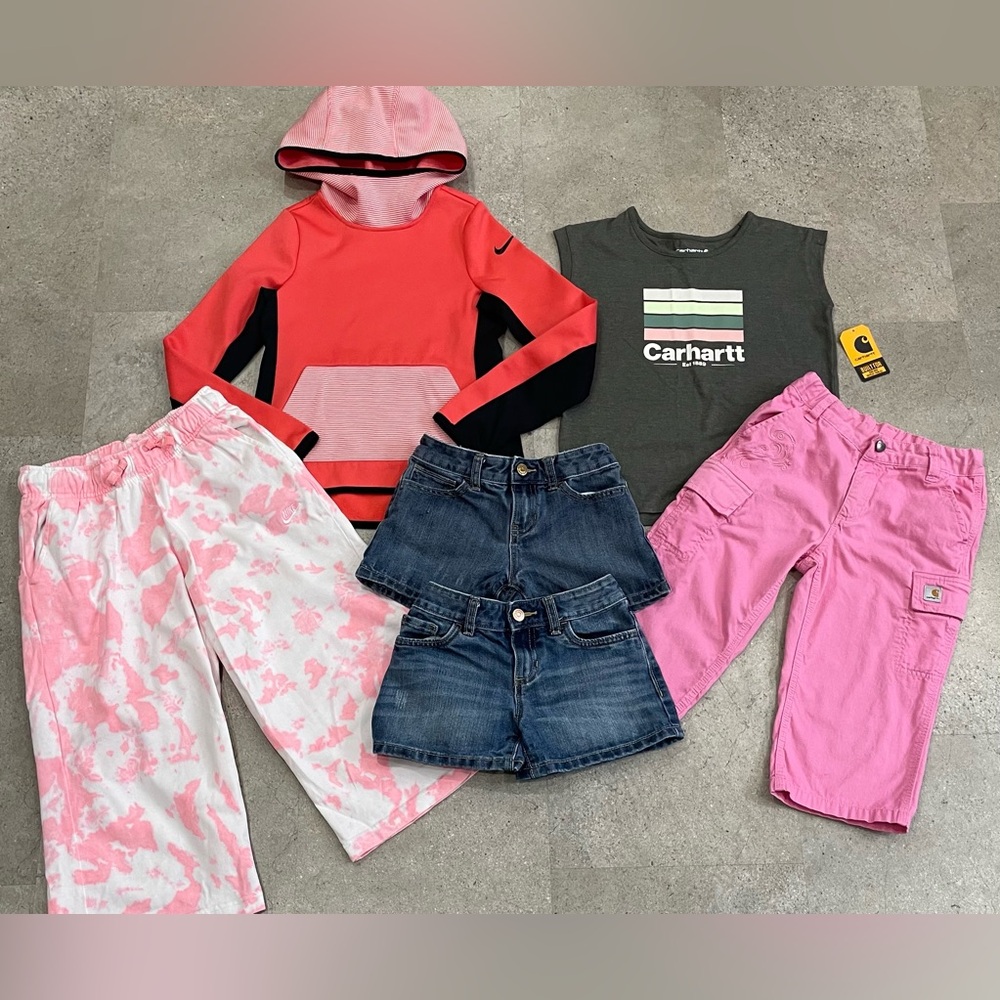 Girls NIKE/CARHARTT/OLD NAVY Shorts..Pants &..Shirt & Sweatshirt, sz 8……1 NWT